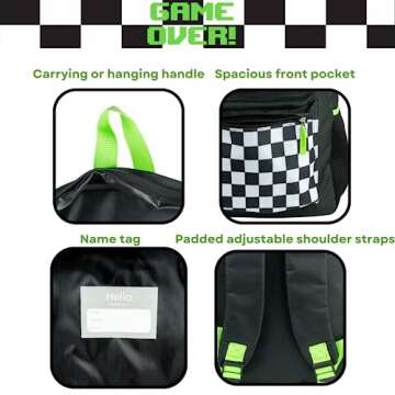 RALME Game Over Gamer Backpack for Boys, 16 inch, Black