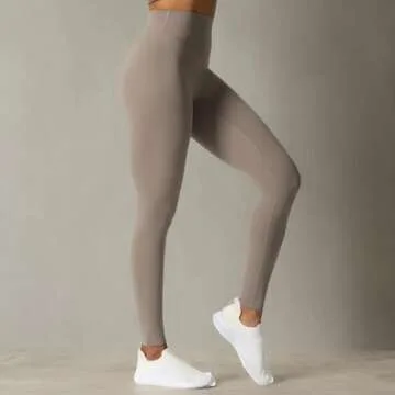 Aoxjox High Waisted Workout Leggings for Women Tummy Control Buttery Soft Yoga Metamorph Deep V Pants 27" (Driftwood, Small)