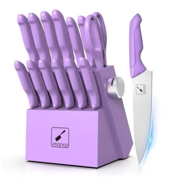 imarku 14 PCS Kitchen Knife Set with Block & Sharpener - Ergonomic Design in Lavender