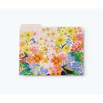 RIFLE PAPER CO. Marguerite Assorted File Folders, Stay Organized with Our Stylish and Sturdy File Folders, Set of 6 Folders Includes 2 of Each Design and 12 Handy Adhesive Labels