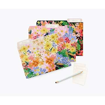 RIFLE PAPER CO. Marguerite Assorted File Folders, Stay Organized with Our Stylish and Sturdy File Folders, Set of 6 Folders Includes 2 of Each Design and 12 Handy Adhesive Labels