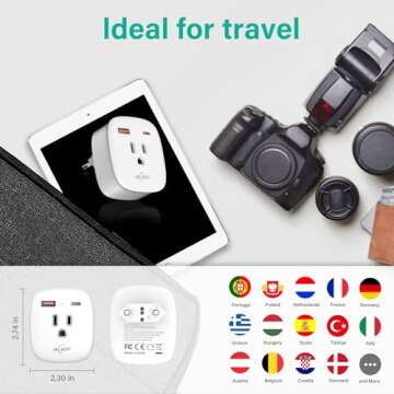 2 Pack European Travel Plug Adapter, PD 20W USB-C International Power Plug
