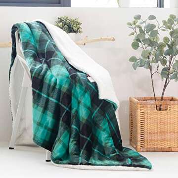 SOCHOW Sherpa Plaid Fleece Throw Blanket, Double-Sided Super Soft Luxurious Bedding Blanket 50 x 60 inches, Green