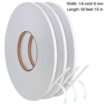 3 Rolls Double Sided Foam Tape PE Roll Double Faced Sponge Adhesive Mounting Tape(1/4 Inch by 50 Feet,White)