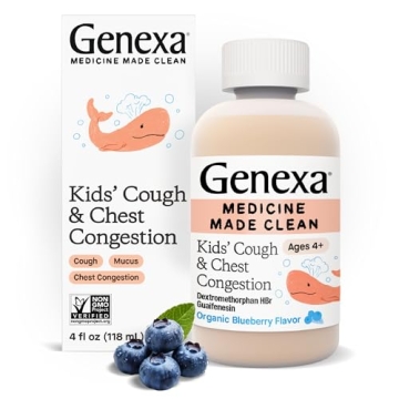 Genexa Kids’ Clean Cough & Chest Congestion Medicine, Dye Free, Organic Blueberry Flavor, Multi-Sy...