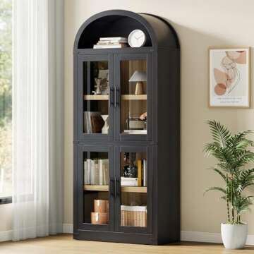 GarveeHome Arched Bookshelf with Doors - Modern Farmhouse Style