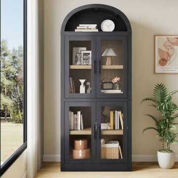 GarveeHome Arched Bookshelf with Doors - Modern Farmhouse Style