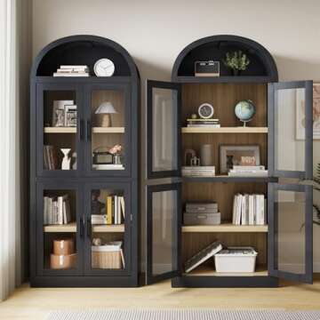 GarveeHome Arched Bookshelf with Doors - Modern Farmhouse Style