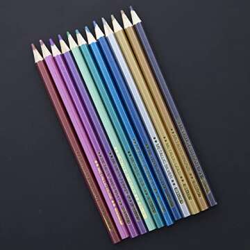 BAZIC Metallic Colored Pencils 12 Shimmering Shades Pre-Sharpened Pencil Set for Drawing Coloring, P...