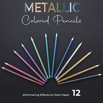 BAZIC Metallic Colored Pencils 12 Shimmering Pre-Sharpened Set