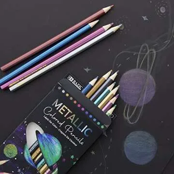 BAZIC Metallic Colored Pencils 12 Shimmering Pre-Sharpened Set