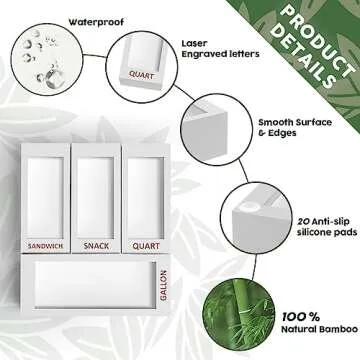 DALSHABET Bamboo Storage Bag Organizer for Kitchen Drawer, 4 Separate Food Storage Bag Organizer, 12x14 Baggie Organizer Dispenser for All Brands Gallon, Snack, Sandwich & Quart Slider Bags White