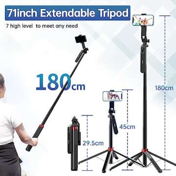 Ulanzi MA09 Selfie Stick Tripod, 71/'' Extendable Phone Tripod with Romote, Portable Cellphone Stand Tripod Quadrapod & iPhone Tripod, 3-in-1 Upgraded Travel Tripod for iPhone/Samsung/Camera/GoPro
