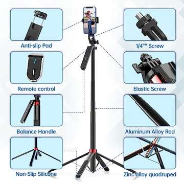 Ulanzi MA09 Selfie Stick Tripod, 71/'' Extendable Phone Tripod with Romote, Portable Cellphone Stand Tripod Quadrapod & iPhone Tripod, 3-in-1 Upgraded Travel Tripod for iPhone/Samsung/Camera/GoPro