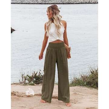 Angerella Womens Elastic High Waisted Palazzo Pants Casual Wide Leg Long Lounge Pant Trousers with Pocket