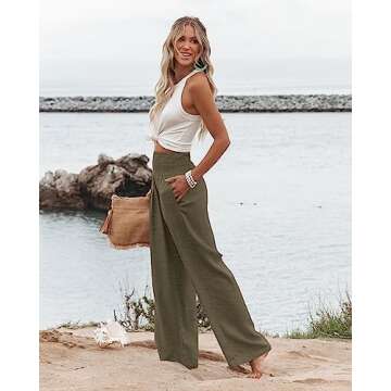 Angerella Womens Elastic High Waisted Palazzo Pants Casual Wide Leg Long Lounge Pant Trousers with Pocket