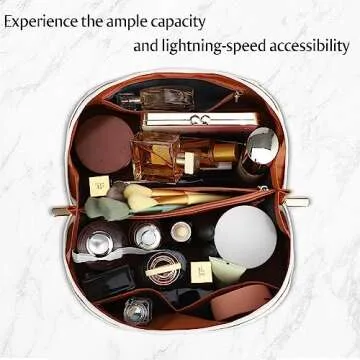 ALEXTINA Large Capacity Travel Cosmetic Bag - PU Leather Makeup Organizer Bag Portable Woven Makeup Bags for Women Waterproof Travel Toiletry Bag with Divider Pouch, White