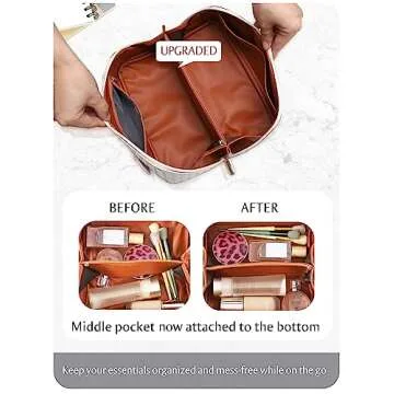 ALEXTINA Large Capacity Travel Cosmetic Bag - PU Leather Makeup Organizer Bag Portable Woven Makeup Bags for Women Waterproof Travel Toiletry Bag with Divider Pouch, White