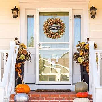 Sggvecsy Artificial Fall Wreath 22’’ Autumn Front Door Wreath Harvest Wreath with Fall Flowers F...