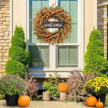 Sggvecsy Artificial Fall Wreath 22’’ Autumn Front Door Wreath Harvest Wreath with Fall Flowers Foam Leaves Small Pumpkins for Outside Indoor Wall Window Festival Thanksgiving Fall Autumn Decor