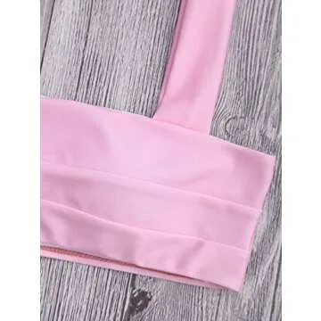 ZAFUL Women's Wide Straps Padded Bandeau Bikini Set 2 Piece Cheeky Swimsuit (M, Pink)