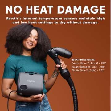 RevAir Reverse-Air Hair Dryer - Innovative Quick-Drying Hair Dryer for Curly, Wavy & Straight Hair - Revolutionary Reverse Blow Dryer -Hairdryer to Reduce Heat Damage & Styling Time