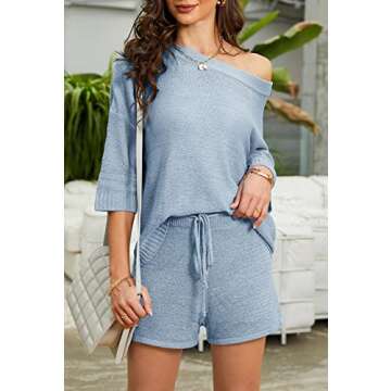 Mafulus Women's 2 Piece Outfits Sweater Sets Off Shoulder Knit Top Shorts Matching Suits Cute Pajama...