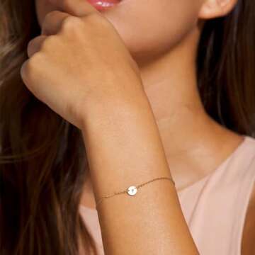 Ovian Initial Charm Bracelet for Women 18K Gold Plated stainless steel Coin Disc Engraved Letter S Bracelet Personalized Monogram Name Bracelet