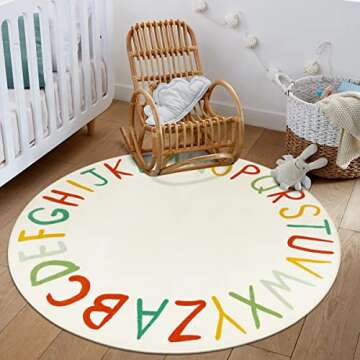 LIVEBOX 4 Ft ABC Rug Rainbow Alphabet Play Mat, Washable Baby Boy and Girl Nursery Rug, Colorful Rou...