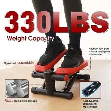 MOSUNY Steppers for Exercise, Mini with Resistance Bands Home Fitness, Upgraded Air Powered Stair 330LBS Loading, Super Quiet Hydraulic Fitness LCD Monitor, black & red, ‎8700L