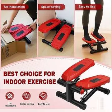 MOSUNY Steppers for Exercise, Mini with Resistance Bands Home Fitness, Upgraded Air Powered Stair 330LBS Loading, Super Quiet Hydraulic Fitness LCD Monitor, black & red, ‎8700L