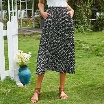 Chic EXLURA Polka Dot Pleated Midi Swing Skirt