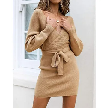 Stylish ZESICA Women's V Neck Knitted Dress for All Occasions