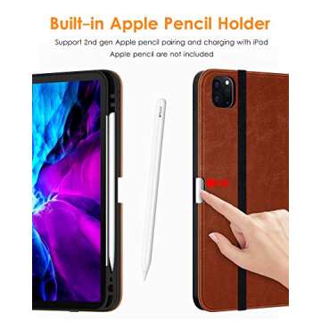 DTTO Case for New iPad Pro 12.9 Inch 4th Generation 2020/2018, Premium PU Leather Folio Stand Cover [Apple Pencil Pair and Charge Supported] - Auto Wake/Sleep and Multiple Viewing Angles, Brown