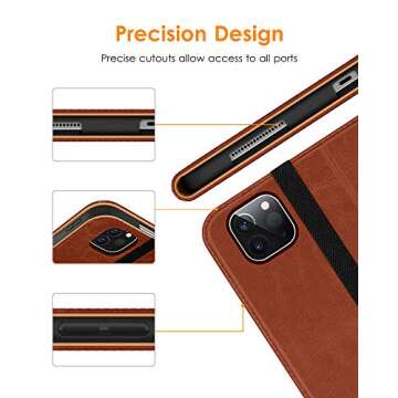 DTTO Case for New iPad Pro 12.9 Inch 4th Generation 2020/2018, Premium PU Leather Folio Stand Cover [Apple Pencil Pair and Charge Supported] - Auto Wake/Sleep and Multiple Viewing Angles, Brown