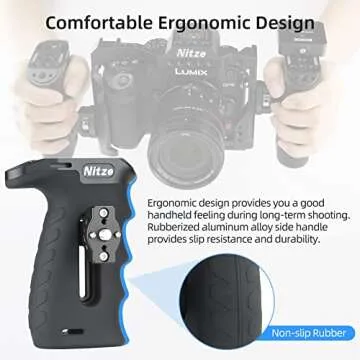Nitze Ergonomic Side Handle with 1/4” Screw and Detachable Locating Pins, Up/Down and Left/Right Adjustable, Rubberized Aluminum Locating Side Handle - PA29D