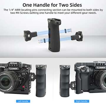 Nitze Ergonomic Side Handle with 1/4” Screw and Detachable Locating Pins, Up/Down and Left/Right Adjustable, Rubberized Aluminum Locating Side Handle - PA29D