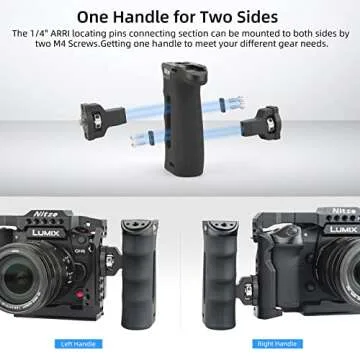 Nitze Ergonomic Side Handle with 1/4” Screw and Detachable Locating Pins, Up/Down and Left/Right Adjustable, Rubberized Aluminum Locating Side Handle - PA29D