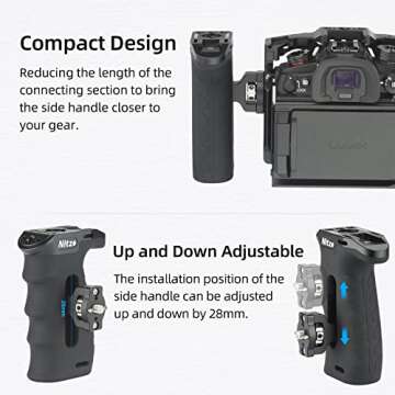 Nitze Ergonomic Side Handle with 1/4” Screw and Detachable Locating Pins, Up/Down and Left/Right Adjustable, Rubberized Aluminum Locating Side Handle - PA29D