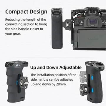 Nitze Ergonomic Side Handle with 1/4” Screw and Detachable Locating Pins, Up/Down and Left/Right Adjustable, Rubberized Aluminum Locating Side Handle - PA29D