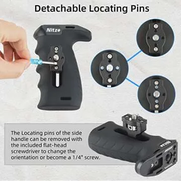 Nitze Ergonomic Side Handle with 1/4” Screw and Detachable Locating Pins, Up/Down and Left/Right Adjustable, Rubberized Aluminum Locating Side Handle - PA29D