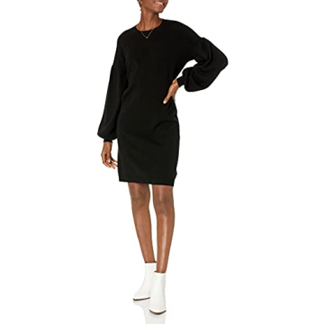 Aiko Puff Sleeve Mini Sweater Dress Black Comfort & Style
