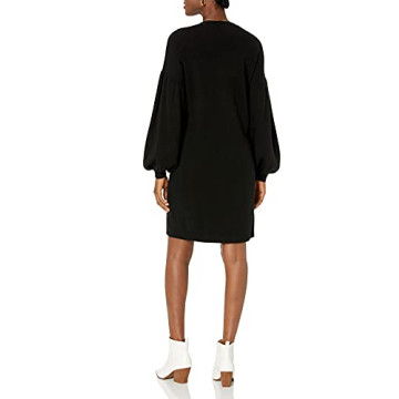 Aiko Puff Sleeve Mini Sweater Dress Black Comfort & Style