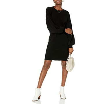 Aiko Puff Sleeve Mini Sweater Dress Black Comfort & Style