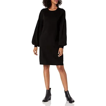 Aiko Puff Sleeve Mini Sweater Dress Black Comfort & Style