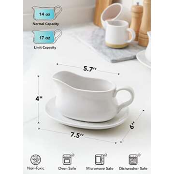 Elegant 17oz Gravy Boat with Saucer for All Occasions
