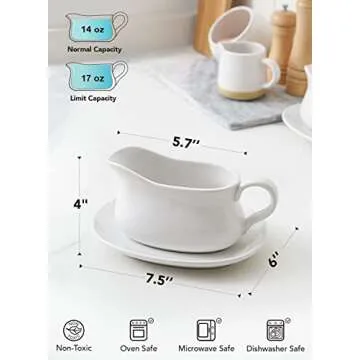 Elegant 17oz Gravy Boat with Saucer for All Occasions
