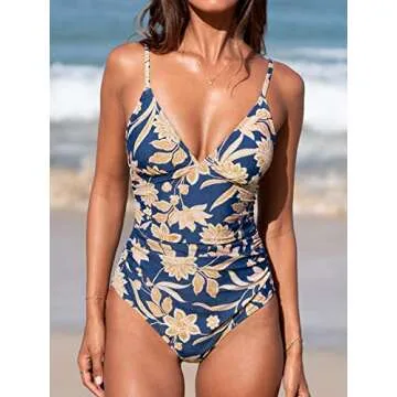 CUPSHE Women One Piece Swimsuit Bathing Suits Paisley Print Deep V Neck Tummy Control Low Back Adjustable Straps