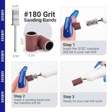 AIRSEE Sanding Bands for Electric Nail Drill 100 Piece Set 180 Grit Medium Acrylic File Attachments ...