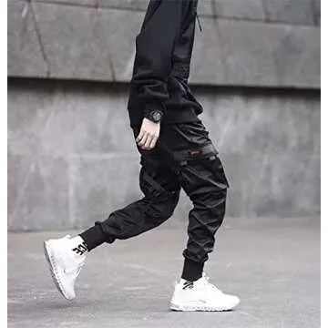 Niepce Inc Streetwear Mens Techwear Jogger Pants with Straps (Black-1, Large)